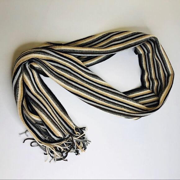 Cejon Knit Striped Scarf with Fringe Black Brown - Picture 8 of 10